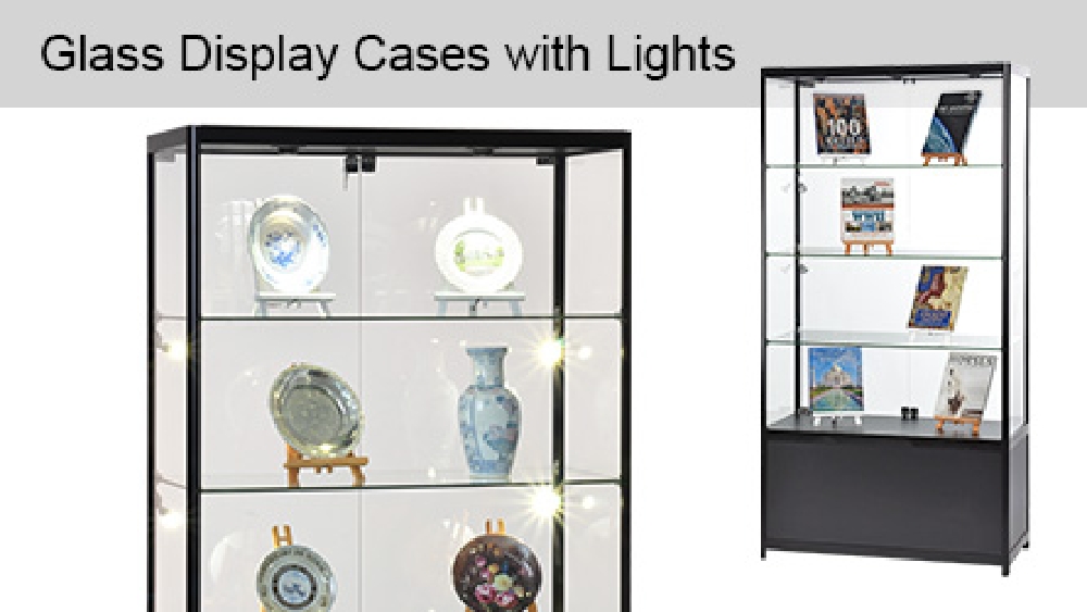 2m Glass Display Cases with Lights & Storage ¦ Slimline Warehouse