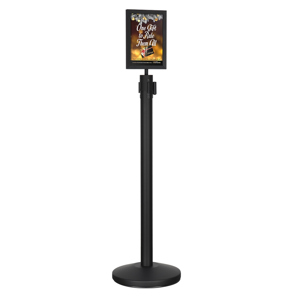 Retractable Barrier Post & Landscape Black A4 Sign Holder