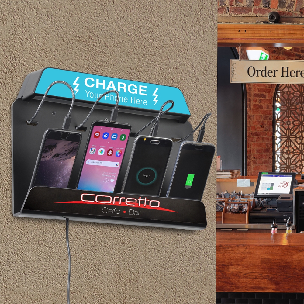 Wall Mounted Mobile Charging Station 4 Cable Types!