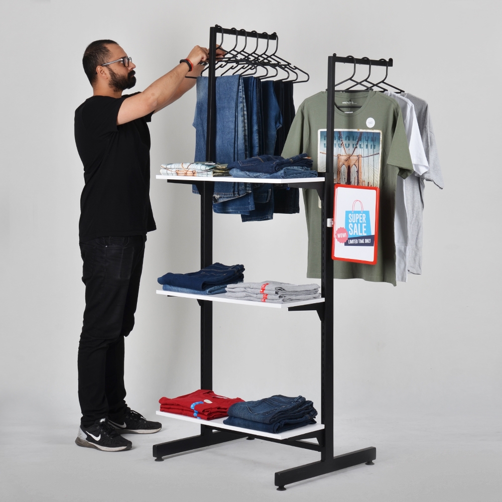 Display Rack For Shirts Clothing Retail Display Racks - 2-sided Arms & Shelves
