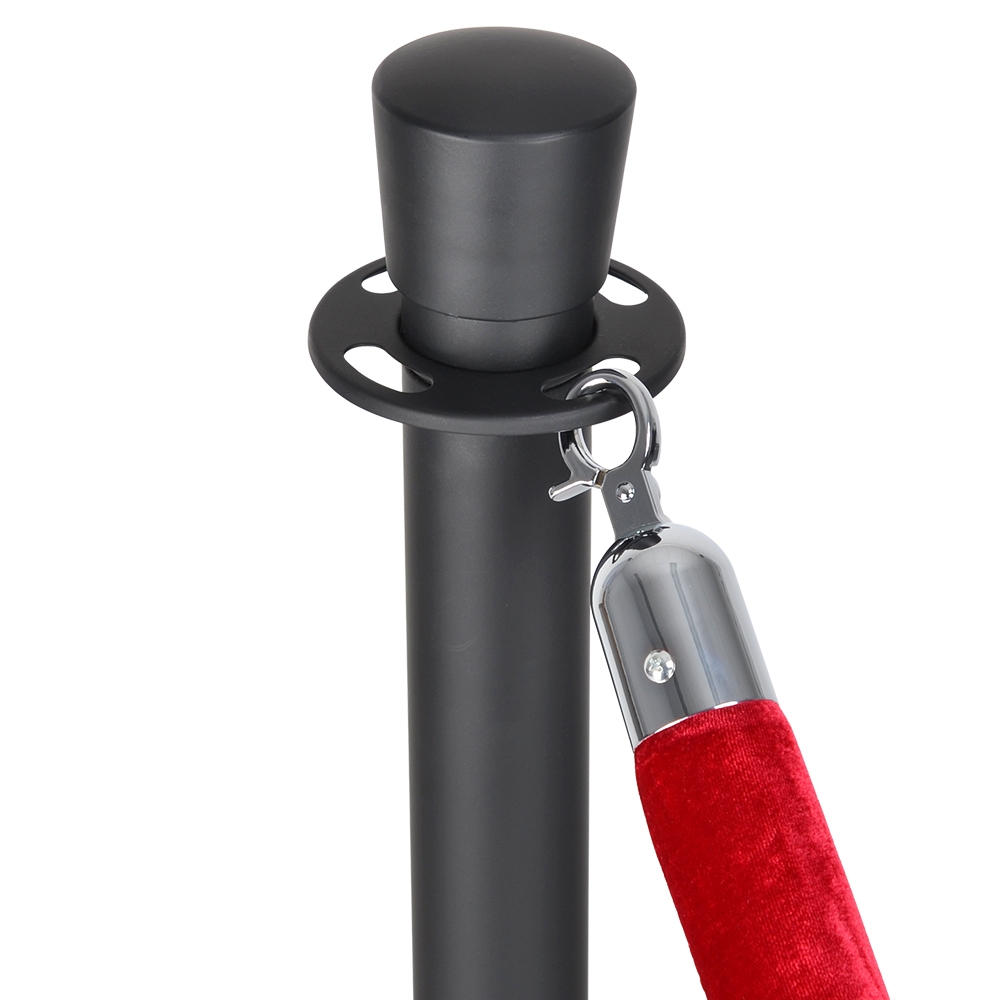 Queue Rope Barrier - 2x 1m Black Posts & 2m Red Rope - Ships Same Day