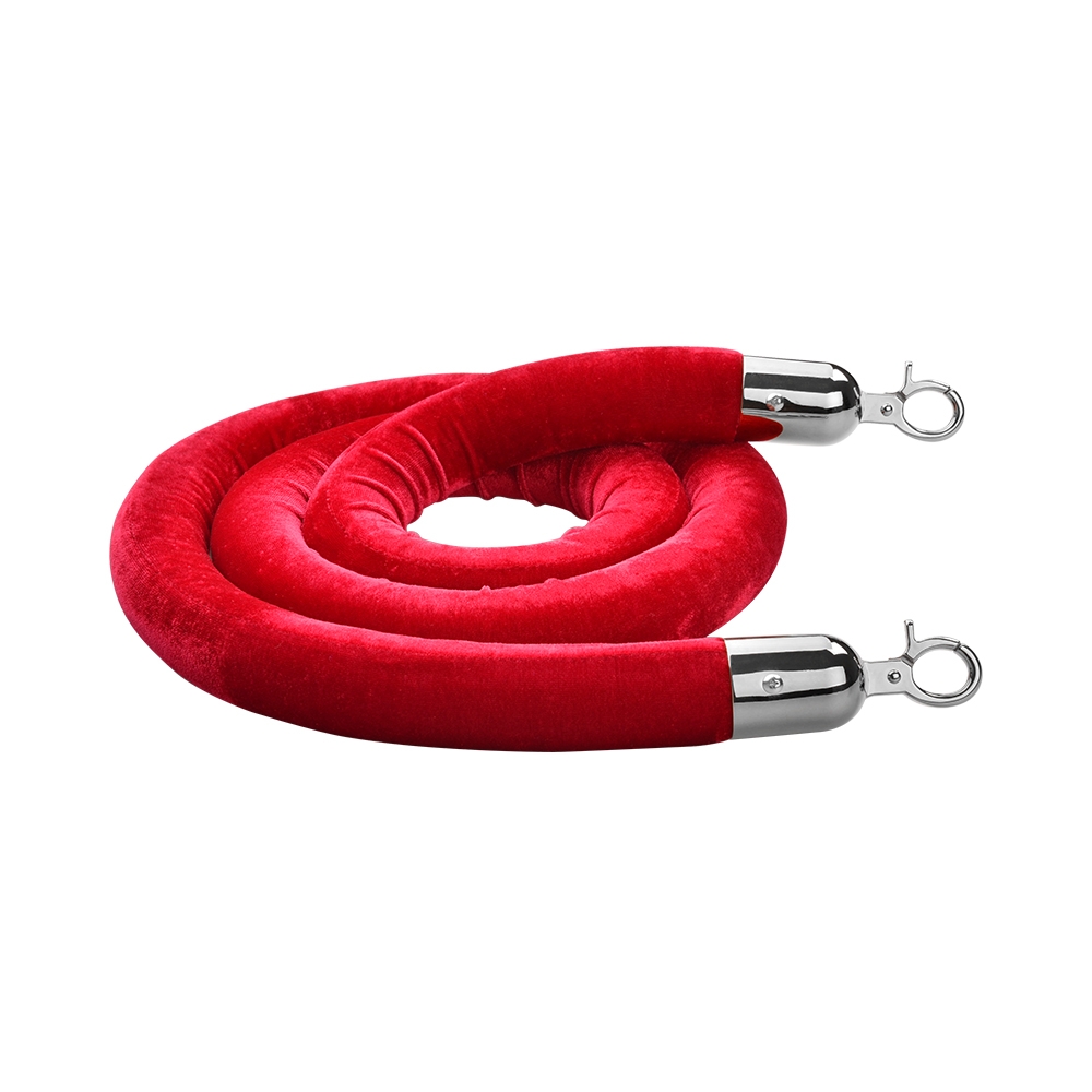 Queue Rope Barrier - 2x 1m Black Posts & 2m Red Rope - Ships Same Day