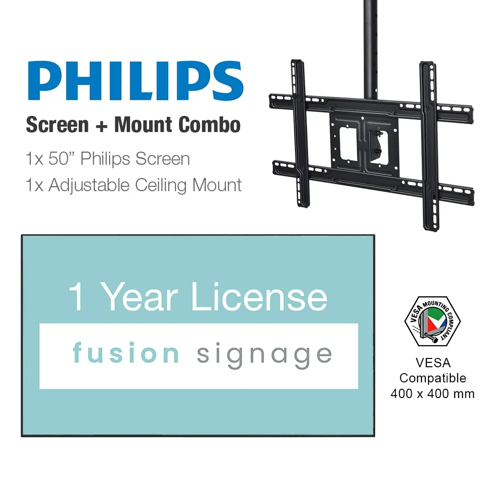 Digital Signage Kit 50" TV, Ceiling Mount, & Software